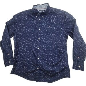 Tommy Hilfiger Mens Blue Logo Shirt Custom Fit Size XL Cotton Alphabet Print